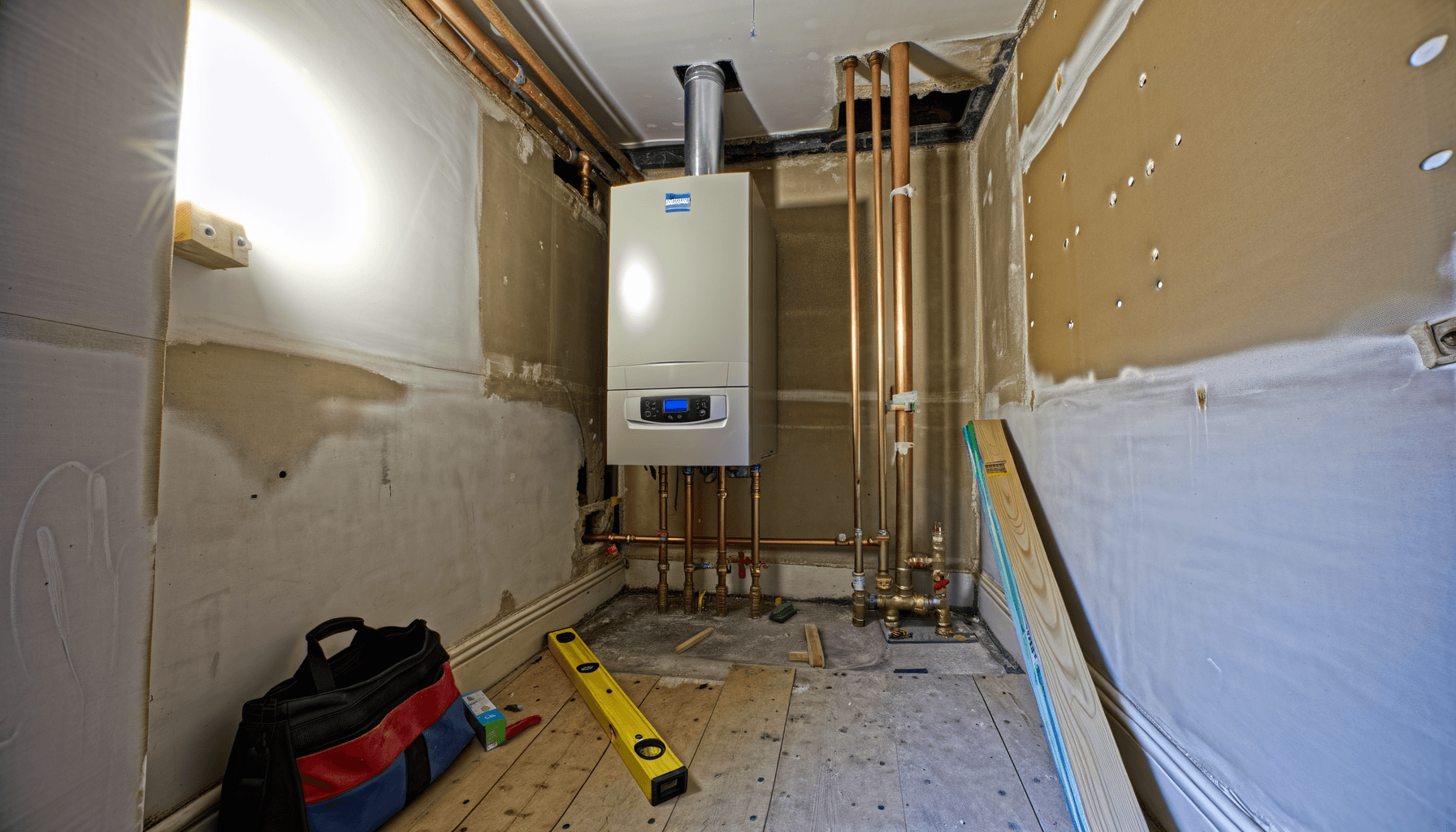 Heat pump installed to replace an old boiler in a UK home