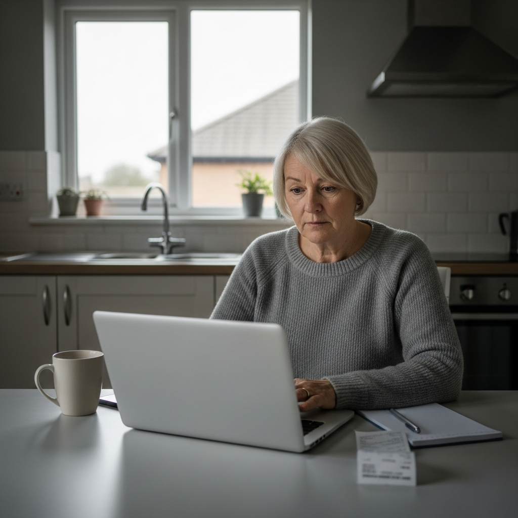 UK homeowner viewing heat pump calculator results showing efficiency and cost savings
