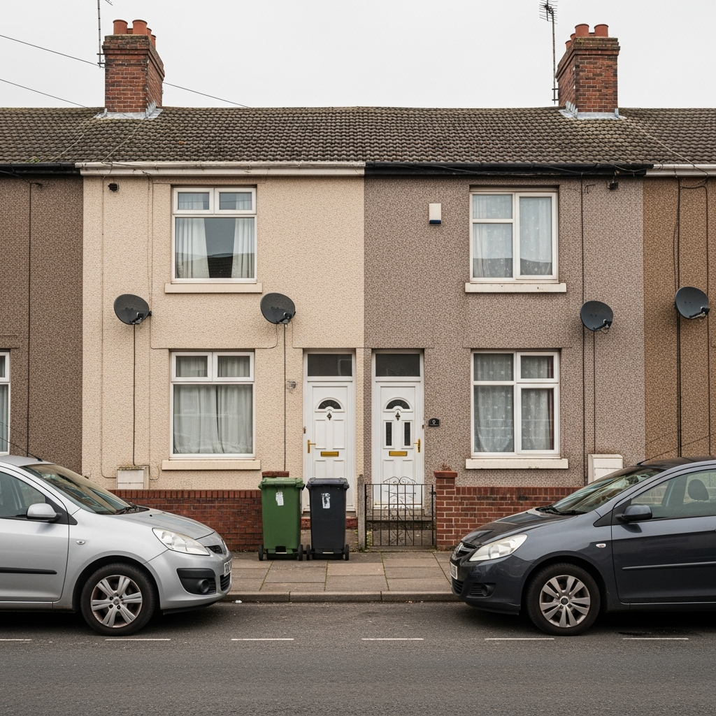 UK terraced house where incorrect heat pump installation could lead to performance problems