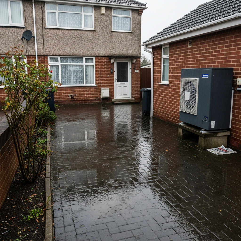 UK home on a cold rainy day — typical conditions where heat pumps operate efficiently