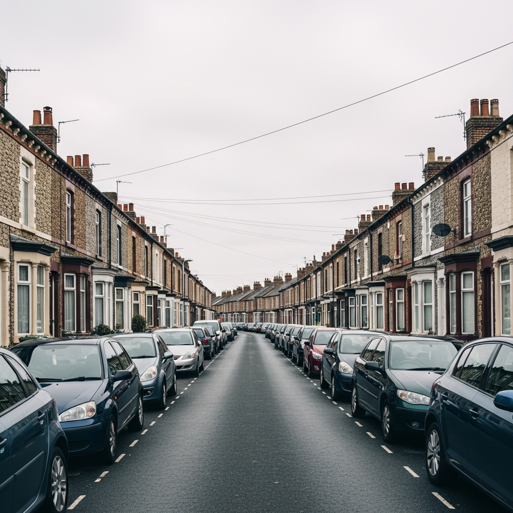 UK conservation area street where heat pumps can be installed with careful planning and unit positioning